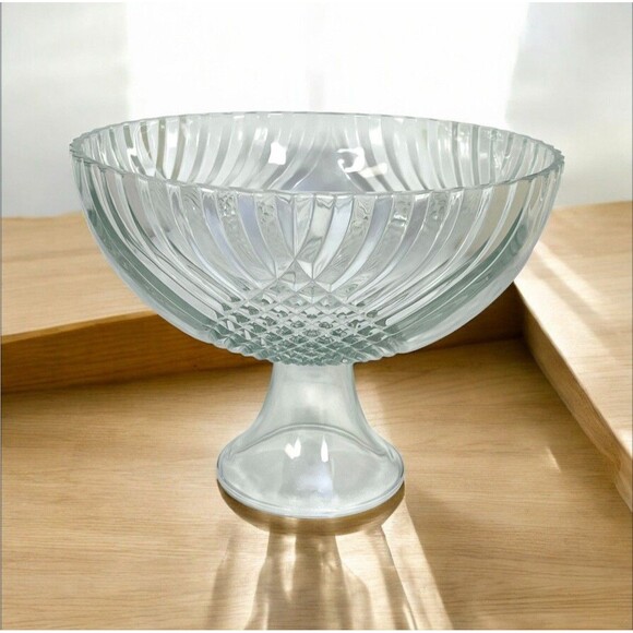 VTG Indiana Glass Centerpiece Bowl Facet-Cut Clear Glass Pedestal Fruit Dish EUC - Picture 1 of 13